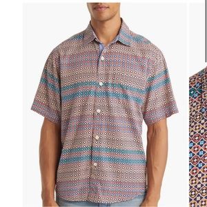 Tommy Bahama Bodega Dunes Tiles Short Sleeve 100% Silk Button-Up Shirt